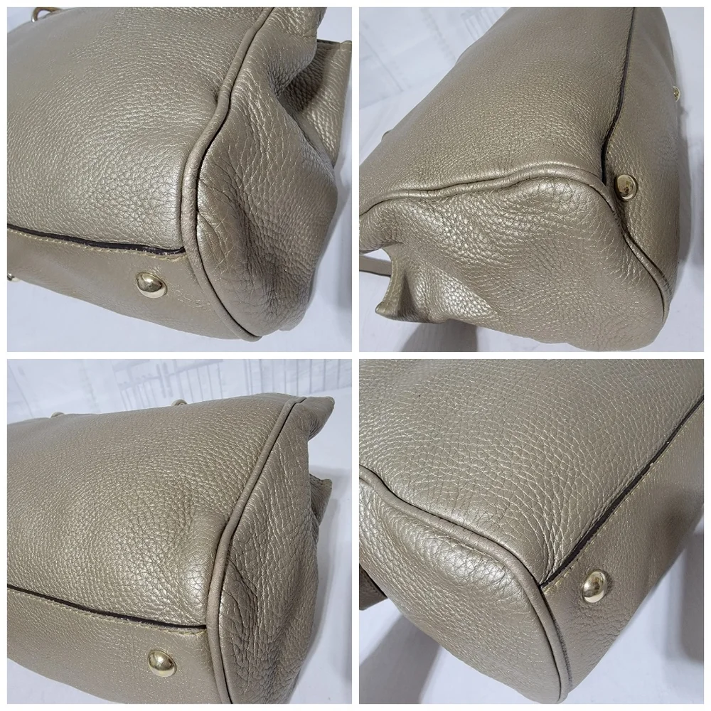 GUCCIMetallic Pebbled Calfskin Medium Bamboo Shopper Tote Golden Beige - Picture 13 of 14